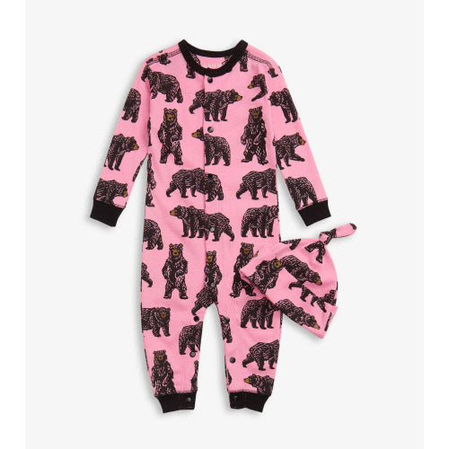 Pink Wild Bears Baby Coverall & Hat - BEAR TREE BABY