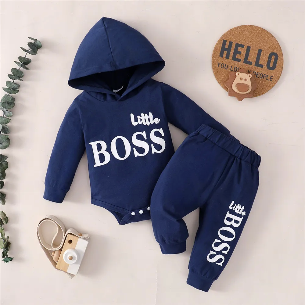 "Little Boss" Hoodie Bodysuit & Sweatpants Set (2pc) - BEAR TREE BABY