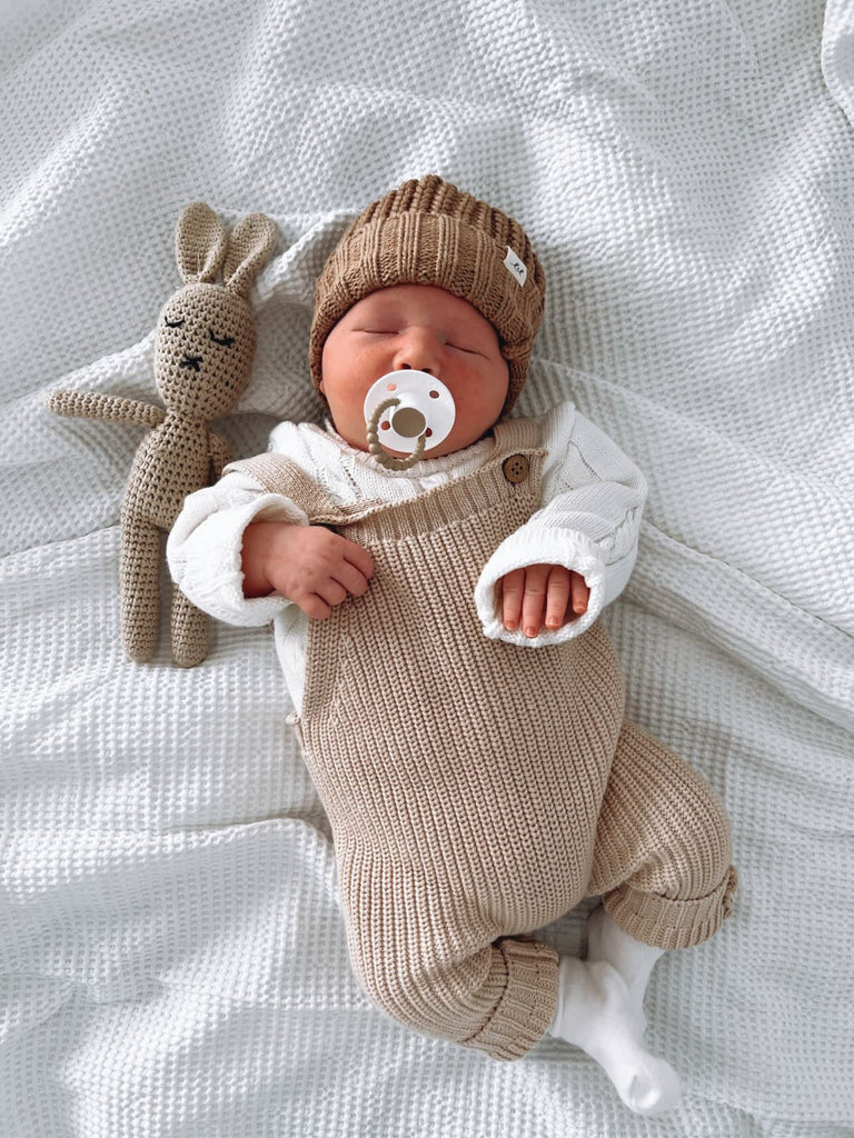 Chunky Knit Overalls - Beige - BEAR TREE BABY