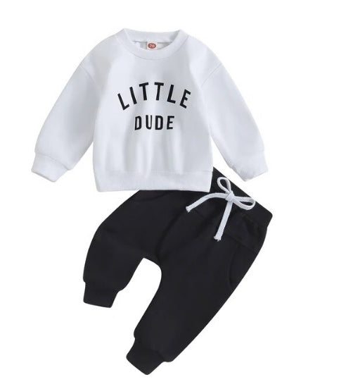 "Little Dude" Sweatshirt and Sweatpants (2pc) - BEAR TREE BABY