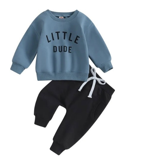 "Little Dude" Sweatshirt and Sweatpants (2pc) - BEAR TREE BABY