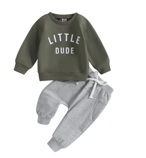 "Little Dude" Sweatshirt and Sweatpants (2pc) - BEAR TREE BABY