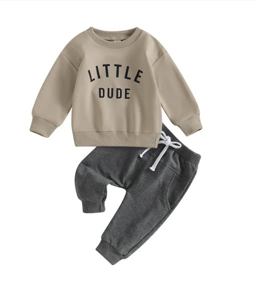 "Little Dude" Sweatshirt and Sweatpants (2pc) - BEAR TREE BABY