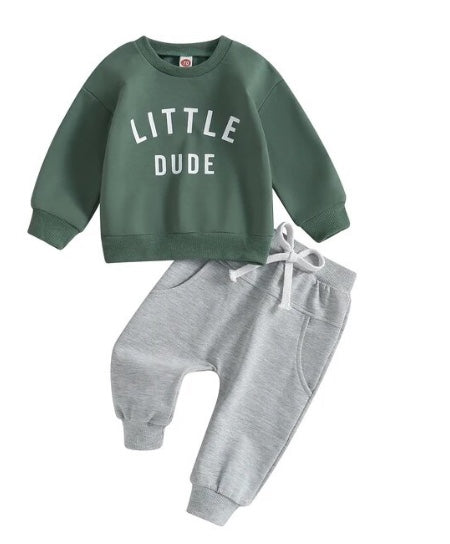 "Little Dude" Sweatshirt and Sweatpants (2pc) - BEAR TREE BABY