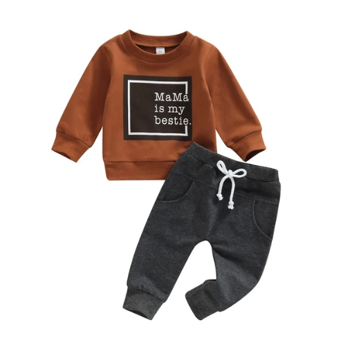 "Mama Is My Bestie" Sweatshirt and Sweatpants Set (2pc) - BEAR TREE BABY