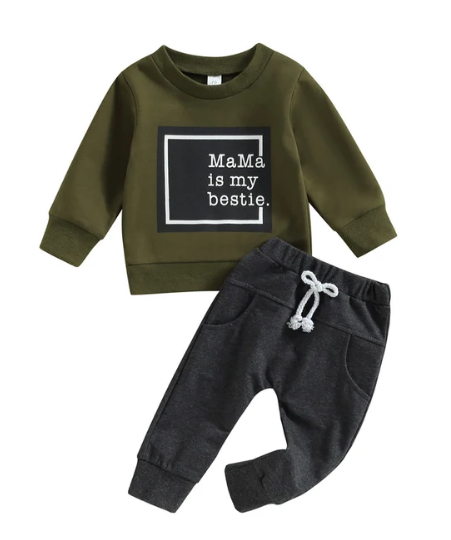 "Mama Is My Bestie" Sweatshirt and Sweatpants Set (2pc) - BEAR TREE BABY