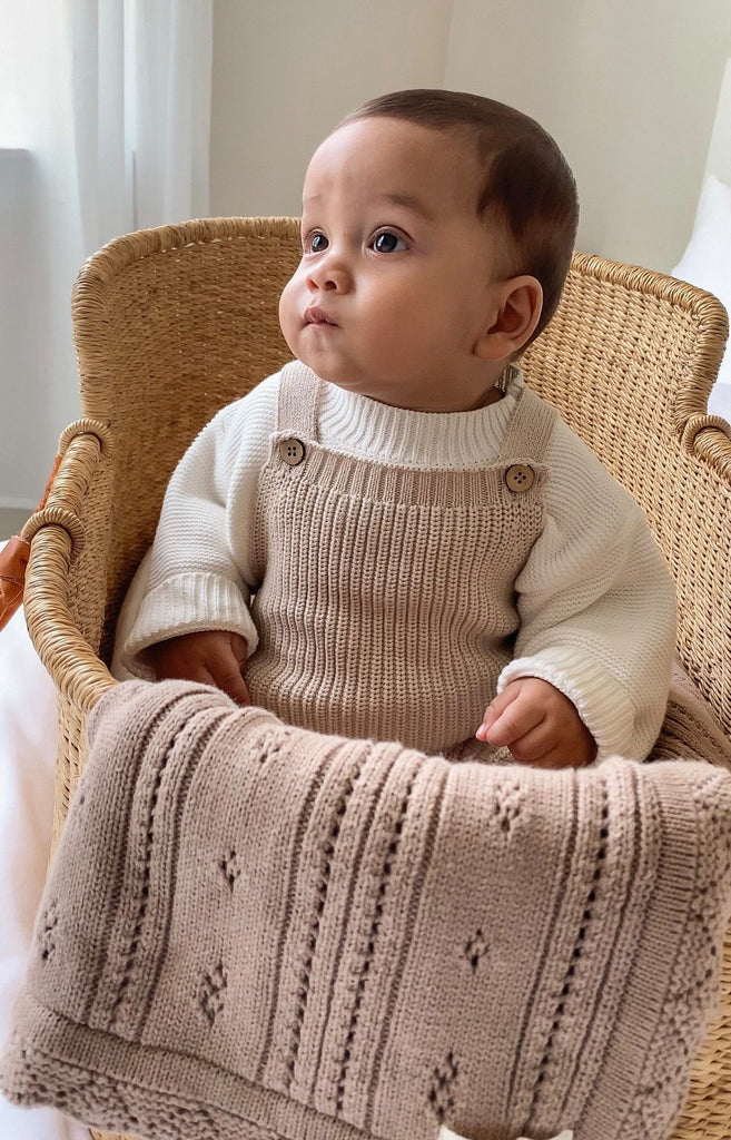 Chunky Knit Overalls - Beige - BEAR TREE BABY