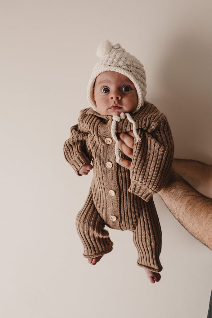 Collared Chunky Rib Lounge Suit - Acorn - BEAR TREE BABY