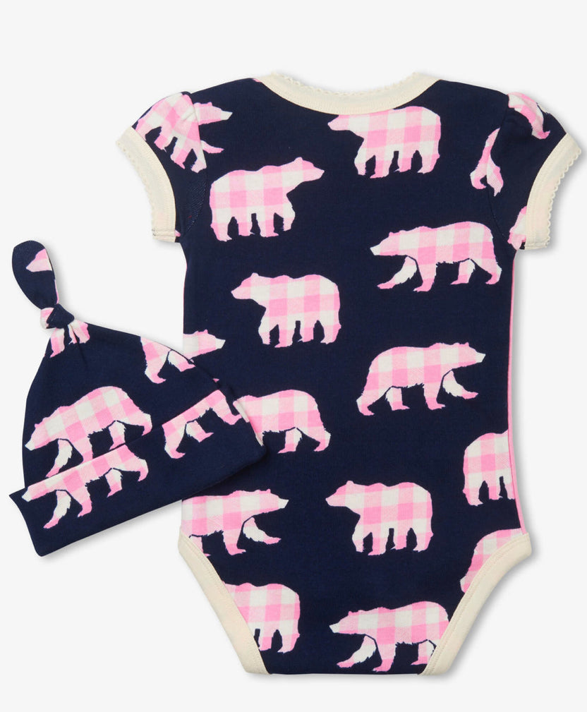 Baby Bear Pink Bodysuit with Hat - BEAR TREE BABY