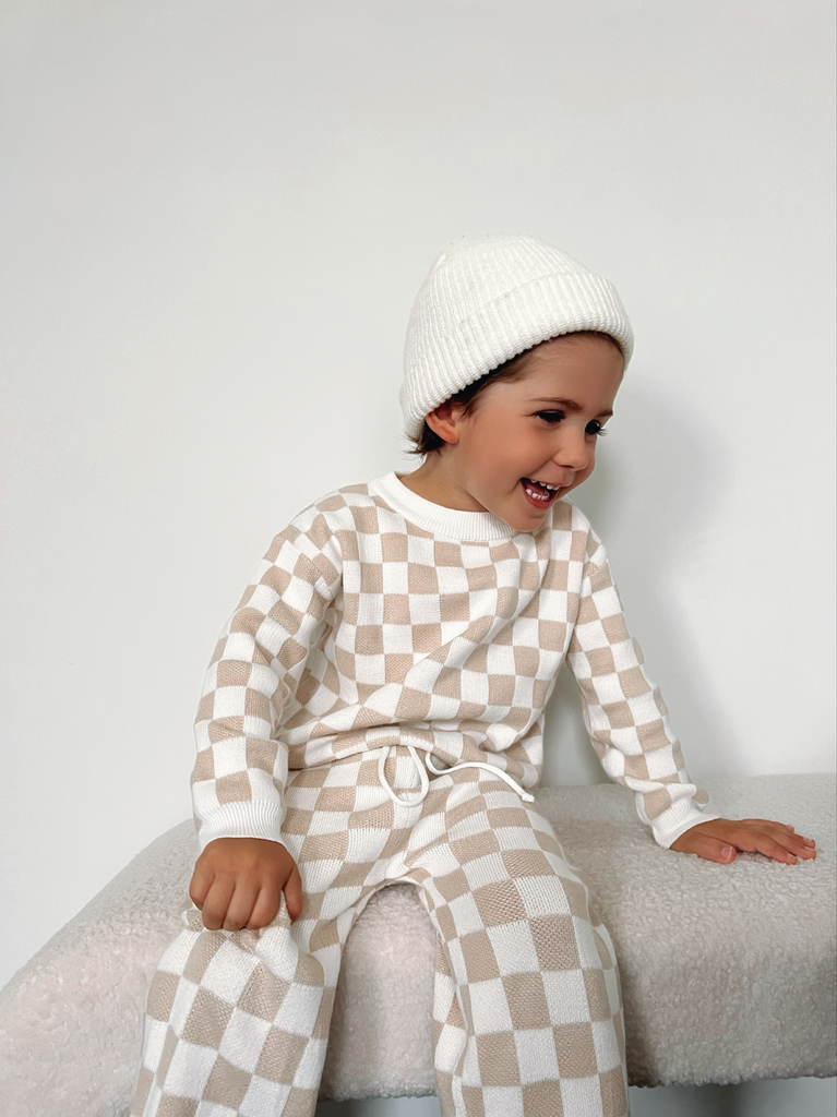 Checkered Jacquard Pullover Sweater - BEAR TREE BABY